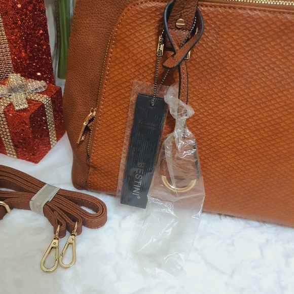 BESTINI Brown Handbag Shoulder Crossbody 2 Way Bag Faux Snake Animal Print NWT - Picture 6 of 16